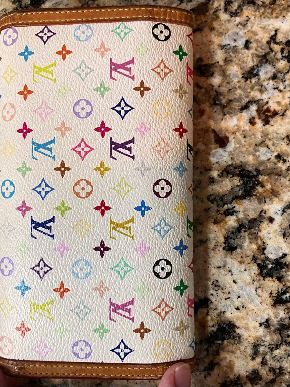 Louis Vuitton Multicolor Monogram White Flap Wallet on Chain with Gold Chain